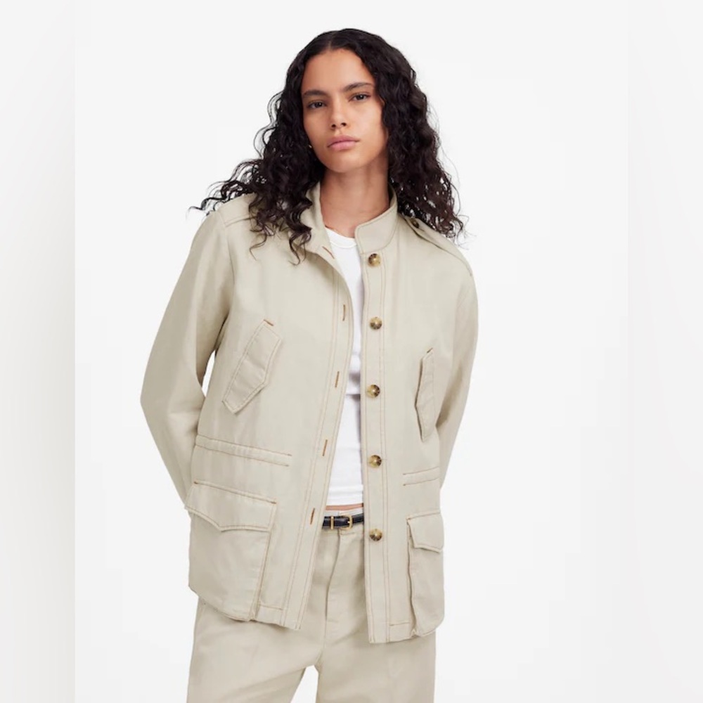 NWT Madewell Cinched Utility Jacket in Italian Linen Twill Bone Women’s Size XL